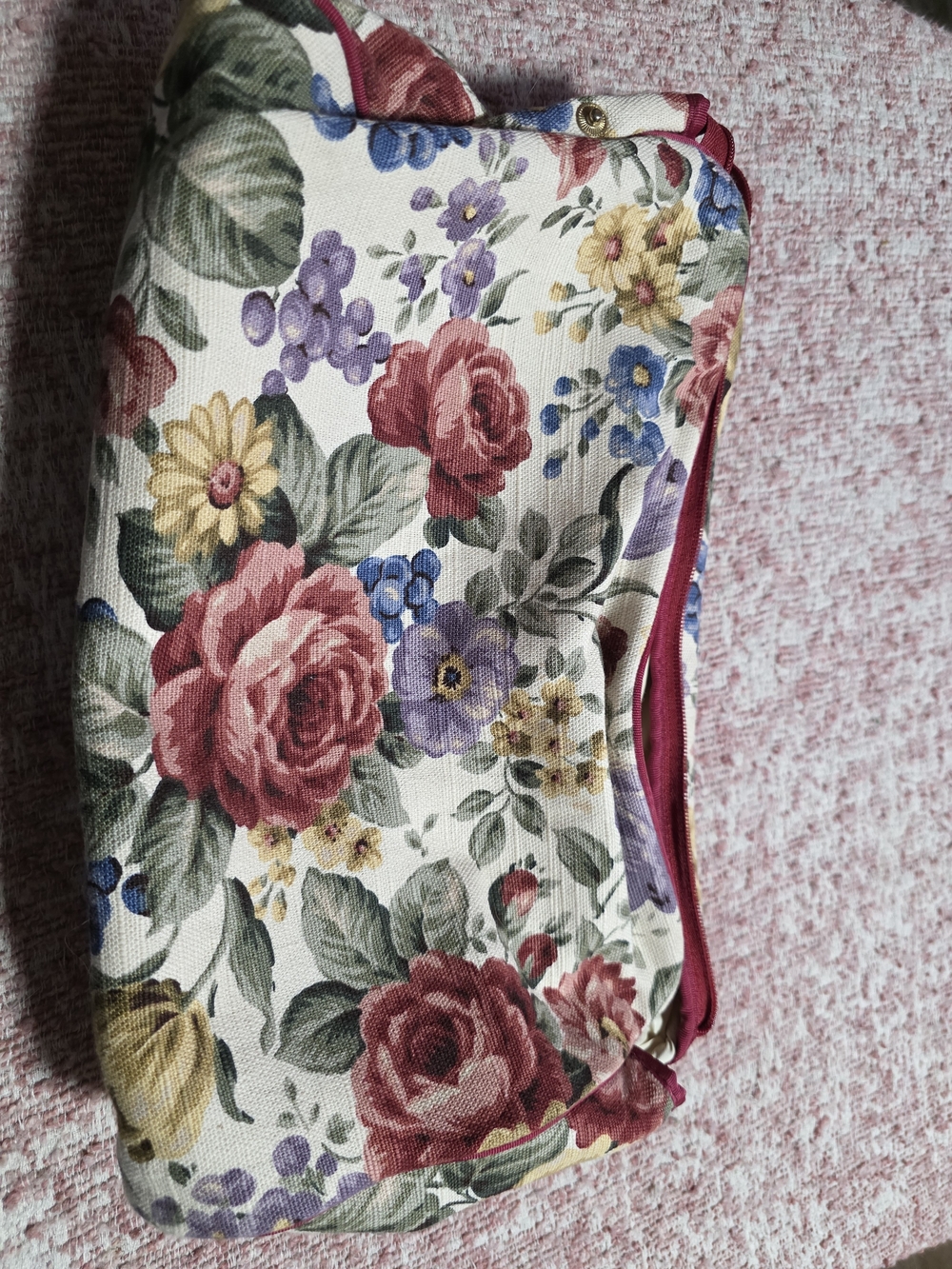 Oscar de la Renta Floral Canvas Cosmetic Pouch - Cream, Pink & Purple